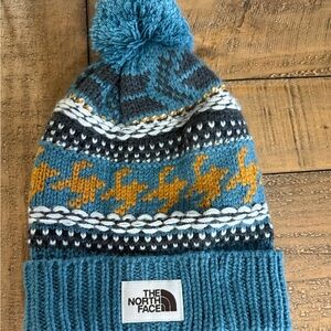 The North Face Kids' Blue and Yellow Patterned Beanie $14